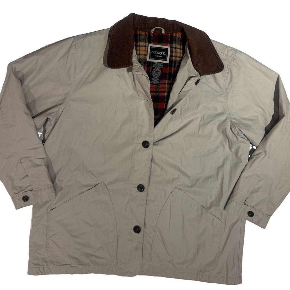 Vintage Outbrook Barn Chore Jacket Beige Corduroy Collar Plaid Lined Women’s 1x